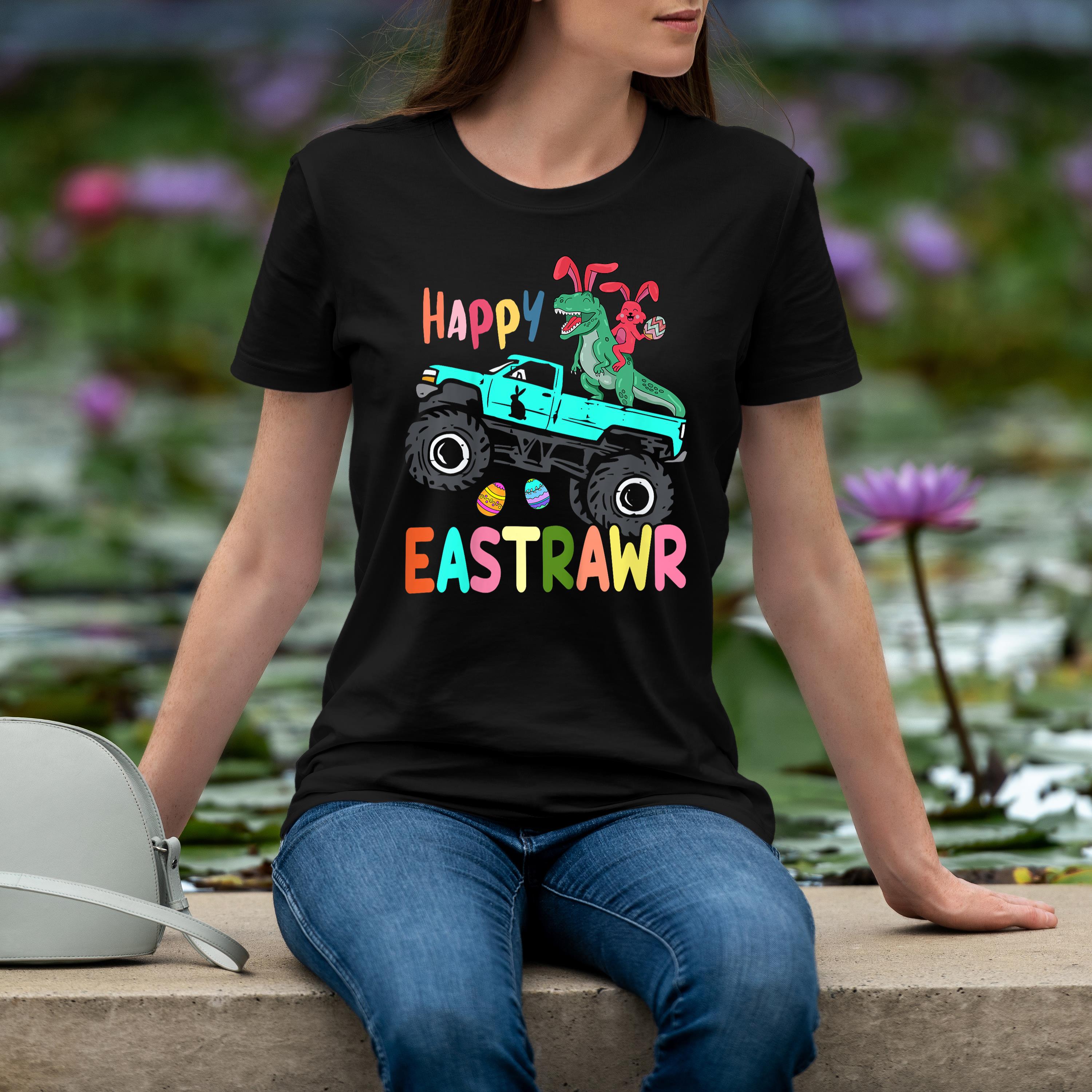 Kids Happy Eastrawr Funny Easter Trex Monster Truck Boys Shirt 